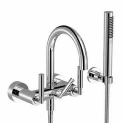 Best deal 🤩 Dornbracht USA Tara 6.3 gpm Wall Mount Tub Mixer with Handshower Set and Triple Lever Handle in Matte Black 🥰