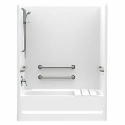 Flash Sale 😍 Aquatic Industries FreedomLine 60 in. Left-Hand Tub and Shower with 4 Grab Bar in White 👍